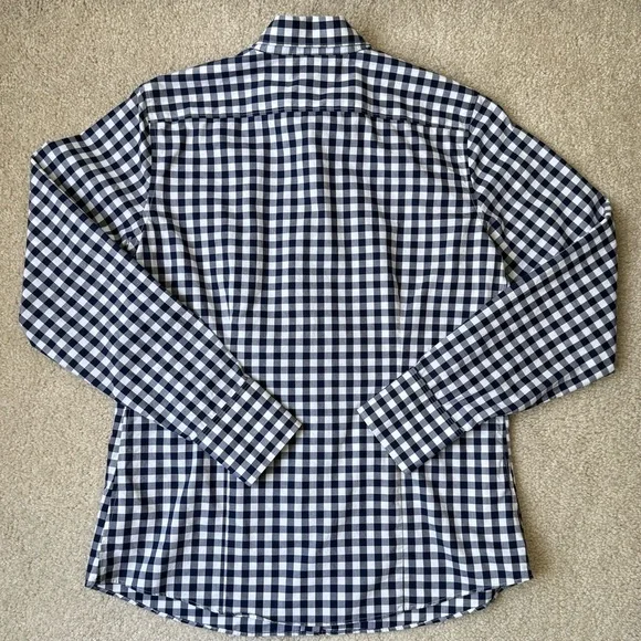 Lands End Women’s No Iron Supima Shirt Long Sleeves Navy White Gingham Size 6 - Picture 4 of 7